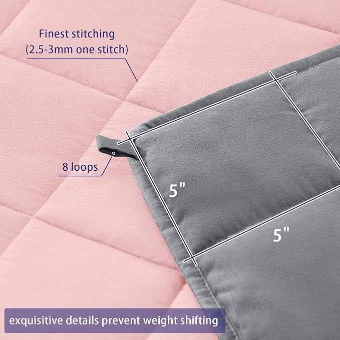 yescool Weighted Blanket for Adults (22 lbs, 60" x 80", Pink Grey) Cooling Heavy Blanket for Sleeping Perfect for 210-230 lbs, Queen Size Breathable Blanket with Premium Glass Bead, Machine Washable