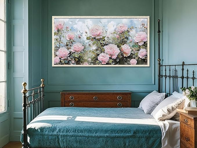 Ardemy Pink Rose Wall Art Canvas for Living Room Flower Painting Modern Textured Floral Bedroom Picture Artwork Framed Home Office Kitchen Decor, Large 40"x20"