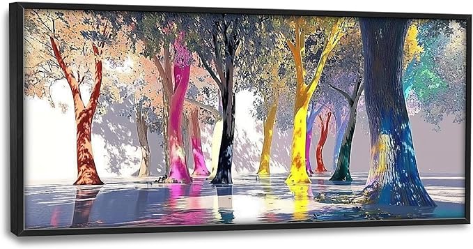 Framed Large Abstract Tree Wall Art for Living Room, Oversized Colorful Forest Wall Decor Nature Canvas Painting Modern Artwork for Living Room Bedroom Dining Room Office 60"x30"