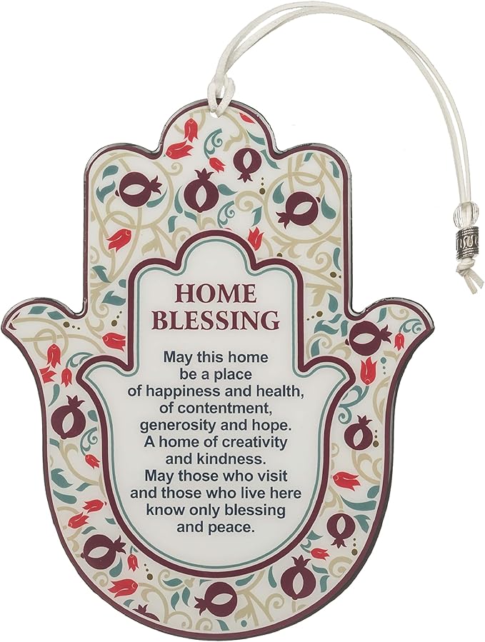 Hamsa with Epoxy 7.3"- English Home Blessing Pomegranate Design