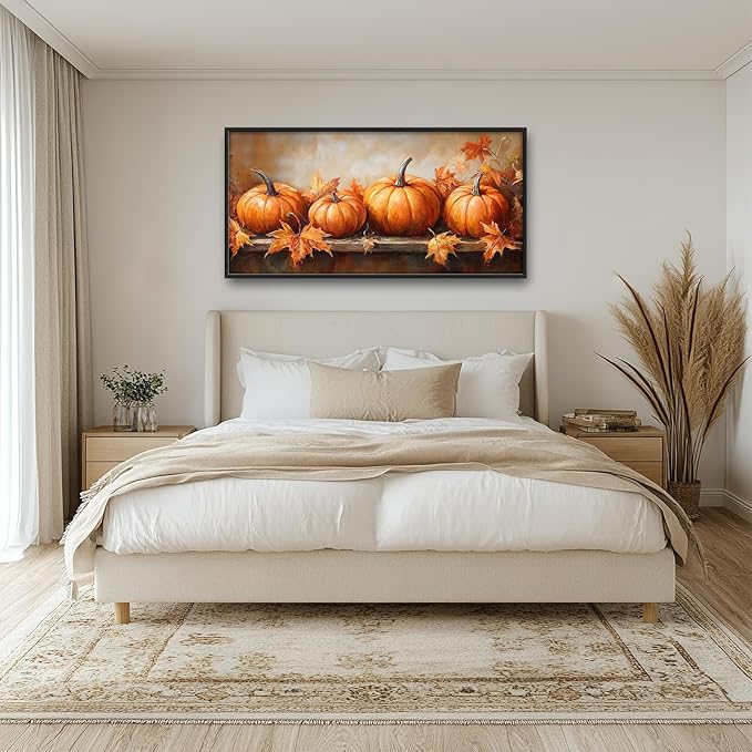 Fall Pumpkins Wall Art Autumn Pictures Wall Decor Festive Large Master Over Above Bed Canvas Prints Autumn Leaves Horizontal Modern Artwork Painting Home Office Decoration For Kitchen Bedroom 30"x60"