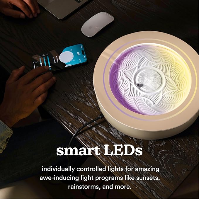 Homedics 11” Drift Sandscape, Compact Size, Zen Garden, Meditation Accessories, Decorative Sandscape, Smart LED Lighting, Wi-Fi Enabled (Nude)