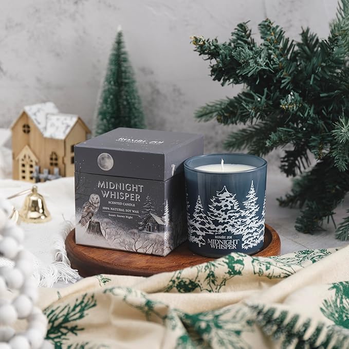 Christmas Scented Jar Candle - 6oz Soy Wax Candle - Midnight Whisper Infused with Snowy Night Aroma - with Beautiful Keepsake Box Special for Christmas/Holiday Gifts