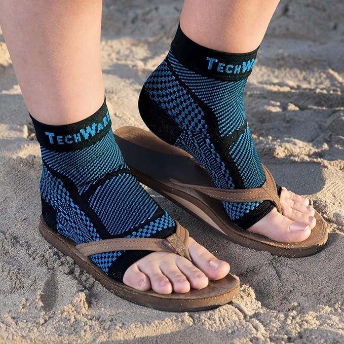 TechWare Pro Ankle Brace Compression Sleeve - Plantar Fasciitis Sock. Relieves Achilles Tendonitis. Foot Arch Support Reduces Joint Pain, Swelling & Heel Spur Pain. Injury Recovery Braces for Sports