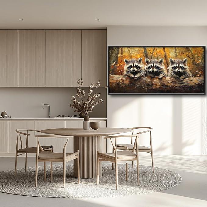 Raccoon Wall Art Raccoons Pictures Wall Decor Abstract Fall Large Master Over Above Bed Canvas Prints Autumn Horizontal Modern Artwork Painting Home Office Decorations For Kitchen Bedroom 30"x60"
