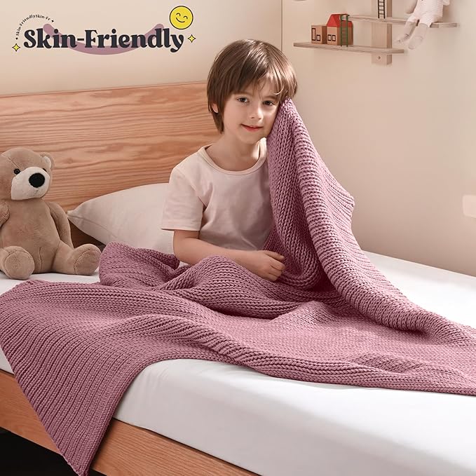Guohaoi Knitted Weighted Blanket Kids (Haze Green 50"x60" 7lbs) No Beads Cooling Heavy Blanket, Home Decor Breathable Chunky Knit Throw Blanket for All-Season Use