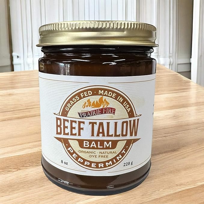 Beef Tallow Balm - 8 oz - Made in USA - Organic Grass Fed and Finished - Moisturizing Skin Care Peppermint