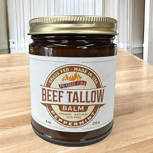 Beef Tallow Balm - 8 oz - Made in USA - Organic Grass Fed and Finished - Moisturizing Skin Care Peppermint