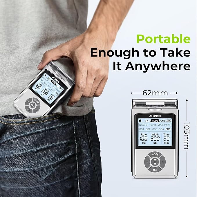 AUVON Rechargeable TENS Unit Muscle Stimulator for Back Pain Relief, 600 mAh Battery TENS Machine with 8 Customizable Modes, Stim Machine for Shoulder & Neck Pain Relief, Nerve Pain Relief, 4 Pads