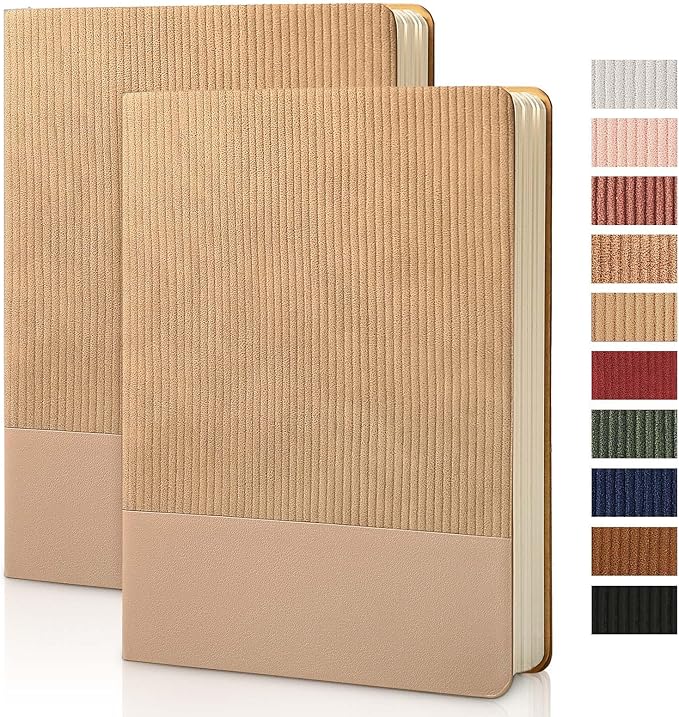 Lined Journal Notebook for Work College Ruled Note Book 5.79"x8.27" A5 PU Leather Daily Journaling 216 Pages for Women Men Writing Home School Supplies Business (A5 Lined 216pages, 2 Pack-Khaki 2pack)