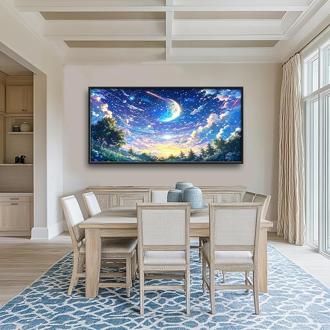 Framed Large Starry Night Wall Art for Living Room, Oversized Night Anime Forest Wall Decor Nature Canvas Painting Modern Artwork Home Decoration for Living Room Bedroom Office 60"x30"