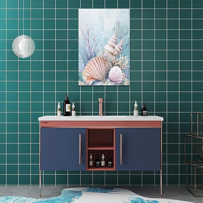 Fleruku Beach Coral Shells Wall Art Nautical Sea Wall Decor Ocean Pictures Canvas Painting Artwork Home Decorations for Living Room Bedroom Bathroom Office Nursery 16"x24"