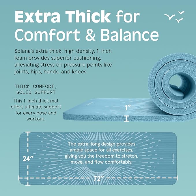 Retrospec Solana Yoga Mat 1" Thick With Nylon Carry Strap for Men & Women - Non Slip Exercise Mat for Home Yoga, Pilates, Stretching, Floor & Fitness Workouts
