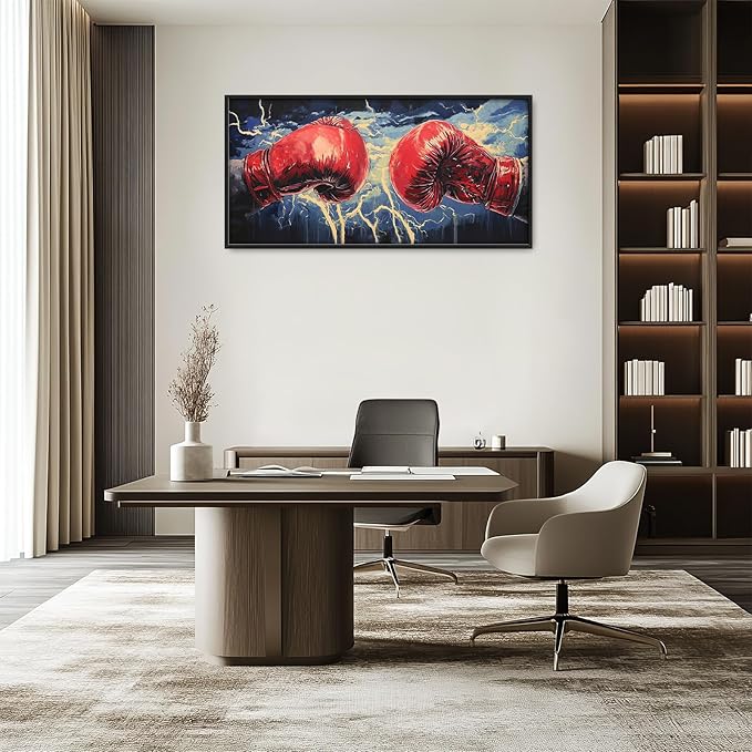 Kylora Boxing Wall Art Boxing Gloves Pictures Wall Decor Sports Fitness Large Master Over Above Bed Canvas Prints Horizontal Modern Artwork Painting Home Office Decorations For Gym Bedroom 30"x60"