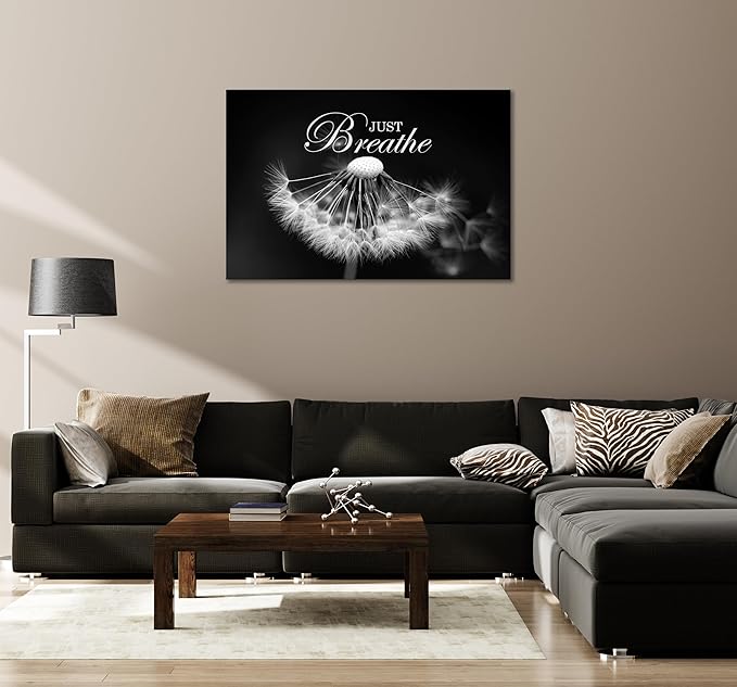 SKASNFAI Zen Wall Art Just Breathe Canvas Picture Positive Inspirational Dandelion Framed Artwork Poster Mental Health Office Pictures Wall Decor for Bathroom (24L x 36W)
