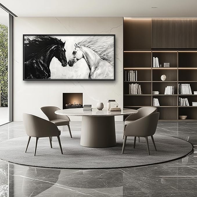 Horse Wall Art Western Horse Pictures Wall Decor Large Black and White Canvas Prints Framed Artwork Paintings Home Office Decorations for Living Room Bedroom Dinning Room Corridor 60"x30"