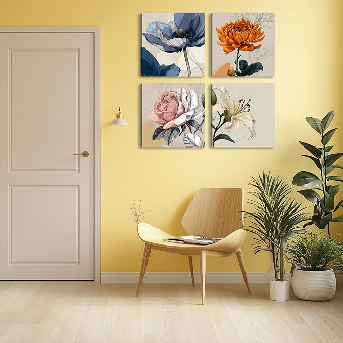 Framed Botanical Wall Art for Living Room Rustic Boho Floral Canvas Paintings Prints Flower Pictures for Farmhouse Hallway Bedroom Dining Room Bathroom Office Wall Decor ArtWork for Wall