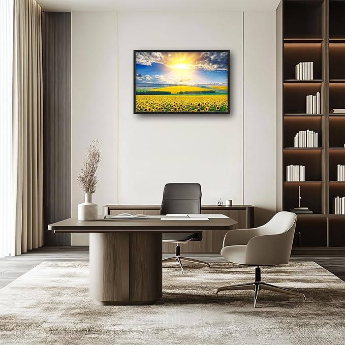 Glocmna Large Wall Art for Living Room Sunflower Field Canvas Wall Decor Nature Country Sunflower Sunrise Landscape Pictures Painting Print Framed Artwork Decorations Gifts for Bedroom Home Kitchen Office Hotel 24"x36"