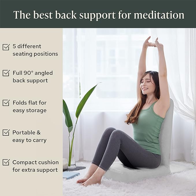 Mindful Modern Folding Pro Meditation Chair - Adjustable Meditation Seat with Back Support and Half Moon Buckwheat Meditation Cushion - Comfortable Mindfulness Living Room Floor Chair