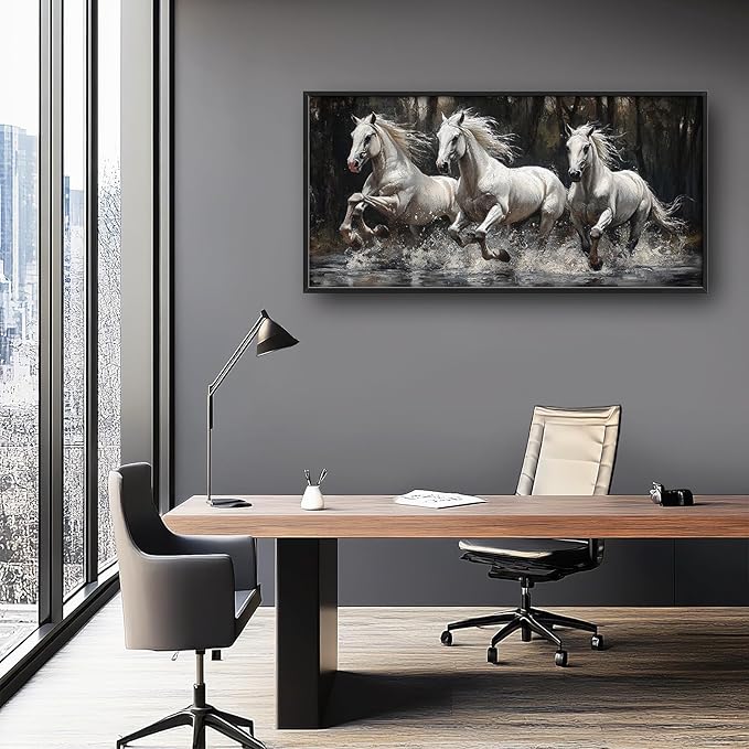 Horse Wall Art Horses Running Pictures Wall Decor Farmhouse White Mustang Large Master Over Above Bed Canvas Prints Horizontal Modern Artwork Painting Home Office Decorations For Bedroom 30"x60"