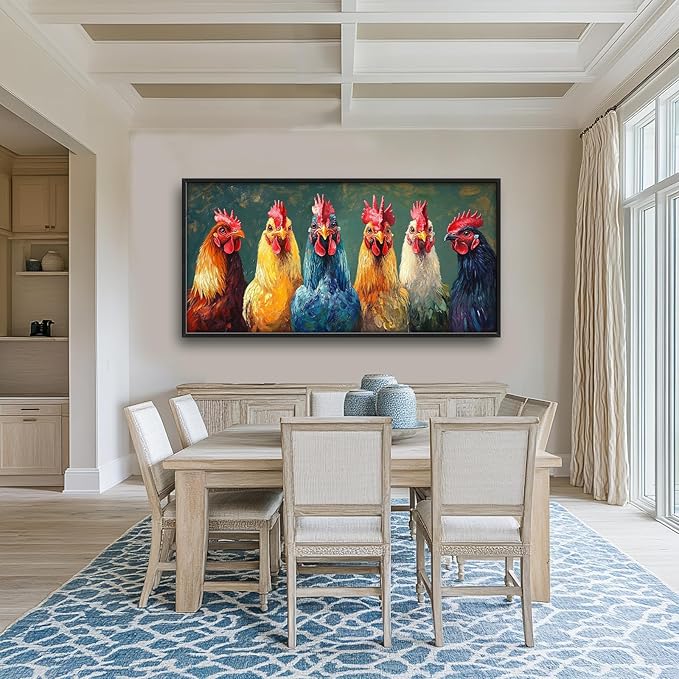 Olivine Rooster Large Wall Art, Farmhouse Rooster Pictures Wall Decor, Vintage Chicken Canvas Prints Painting, Framed Artwork for Dining Room Living Room Bedroom Bathroom Office Home Decor 60"x30"