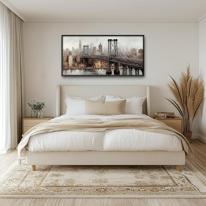 Glocmna Large New York City Skyline Wall Art for Living Room Manhattan Bridge Canvas Wall Decor Modern Architecture Oil Painting Pictures Print Framed Artwork Decorations Bedroom Home Office Dinning room 30"x60"
