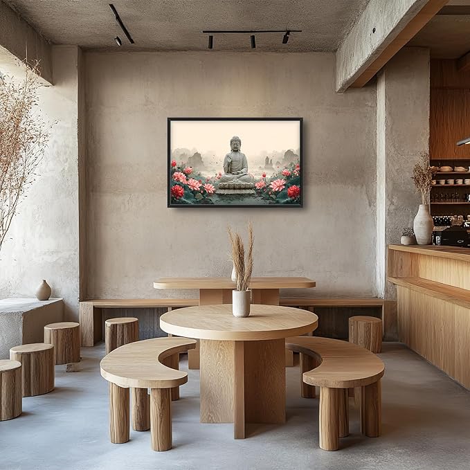 Glocmna Large Buddha Wall Art for Living Room Zen Buddha Lotus Canvas Wall Decor Big Meditation Pictures Painting Print Framed Artwork Decorations Gifts for Bedroom Home Spa Yoga Room Office Hotel 24"x36"