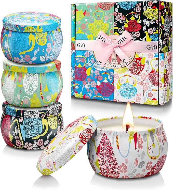 Scented Candles, 4 Packs 4.4oz Candle Set, Soy Candles for Home Scented, Aromatherapy Candle for Stress Relief, Bathing, Ideal Gifts for Women Birthday, Thanksgiving, Christmas, Get Well Soon Gifts