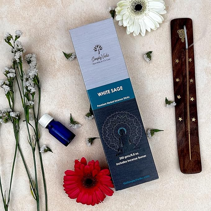 White Sage Incense Sticks 250g (135 Sticks + Holder), Natural, Long Lasting, Aromatherapy, Meditation, Yoga, Spiritual Healing