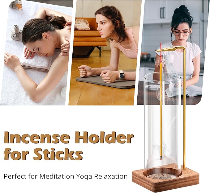 Incense Holder for Sticks, Insence-Stick Holder, Anti-Ash Flying No Mess Incense Burner, Incense Stick Holder with Glass Ash Catcher, for Yoga Spa Meditation Home Decor(1 Pack)