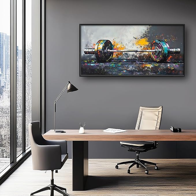 Barbell Wall Art Graffiti Dumbbell Pictures Wall Decor Weightlifting Large Master Over Above Bed Canvas Prints Horizontal Modern Artwork Painting Home Office Decorations For Gym Bedroom 30"x60"