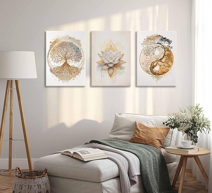 Tree of Life Canvas Wall Art Lotus Zen Painting Picture Wall Decor Abstract Yin Yang Fall Art Poster Print Artwork for Living Room Yoga Room Hotel Bedroom Home Decoration