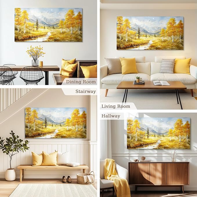 crmotu Mountain Forest Wall Art, Riverside Birch Tree Oversized Paintings, Nature Landscape Pictures Art Prints, Modern Large Wall Decor Living Room Bedroom Office Farmhouse Canvas Artwork 30x60inch