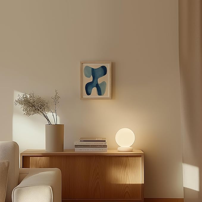 HAUS AND HUES Modern Abstract Wall Art - Blue and Green Living Room Art, Modern Artwork for Walls, Minimalist Picture for Living Room(Blue Shapes, Beige Frame, 8x10)