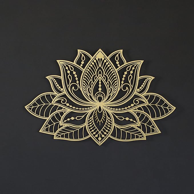 Colorfull Worlds Mandala Metal Wall Decor, Lotus Flower Meditation Room Decor, Minimalist Zen Garden Bohemian Gift for New Year (17" x 11" | 43 x 27.5 cm, Gold)