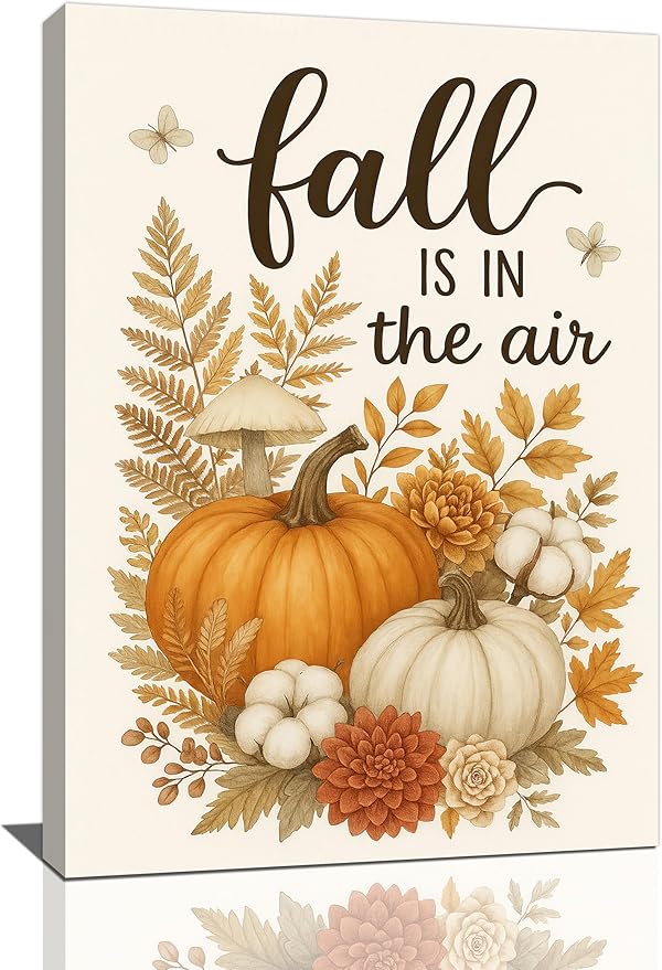 Fall Wall Decor Pumpkin Cotton Wall Art Autumn Pumpkin Canvas Pictures Painting Fall Signs Artwork Framed Decoration for Living Room Bedroom Dining Room Office Gifts 16"x24"