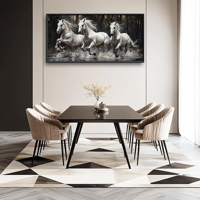 Horse Wall Art Horses Running Pictures Wall Decor Farmhouse White Mustang Large Master Over Above Bed Canvas Prints Horizontal Modern Artwork Painting Home Office Decorations For Bedroom 30"x60"