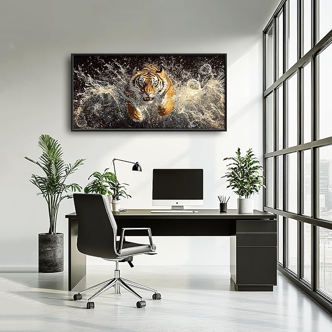 SweetFox Extra Large Tiger Framed Wall Art for Living Room, Tiger Pictures Oversized Wall Decor Abstract Big Canvas Painting Print Home Decor Artworks for Bathroom Master Bedroom Office 60L X 30W