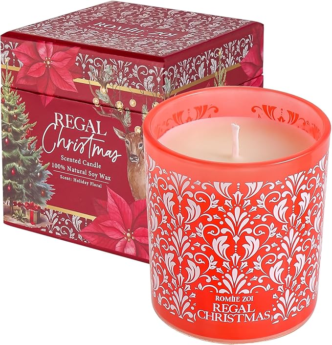 Christmas Scented Jar Candle - 6oz Soy Wax Candle - Infused with Floral Aroma - with Beautiful Keepsake Box Special for Holiday Gifts