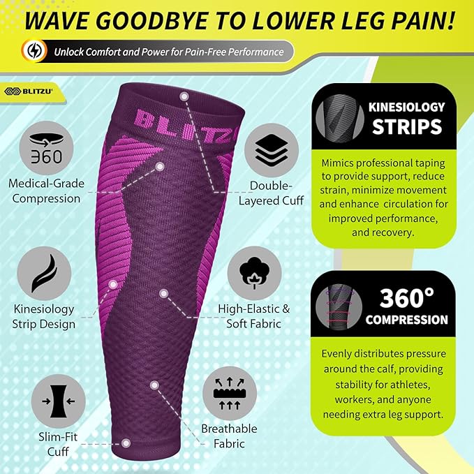 BLITZU Calf Compression Sleeve for Men & Women Footless Compression Socks Support Runners Leg Sleeve Shin Splints Pain Relief