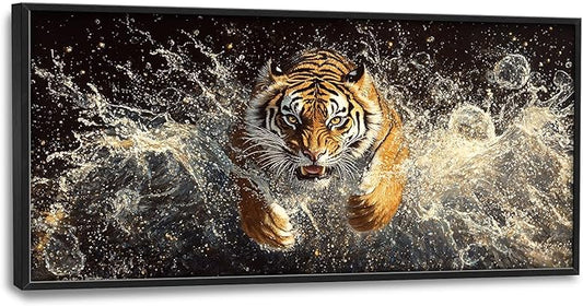 SweetFox Extra Large Tiger Framed Wall Art for Living Room, Tiger Pictures Oversized Wall Decor Abstract Big Canvas Painting Print Home Decor Artworks for Bathroom Master Bedroom Office 60L X 30W