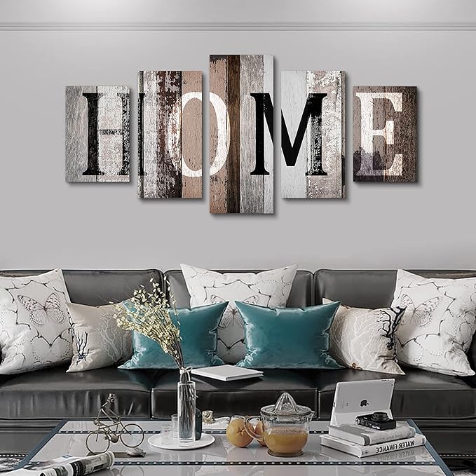 LUDUHU Love Sanctuary Canvas Print Wall Art - 5 Pieces Sweet Home Sign Wall Art,white Home Sweet Heart Painting,modern Family Wall Decor (G,Oversize 80x40inch)