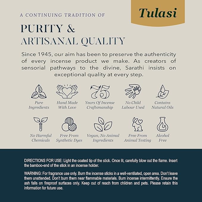 Tulasi Sandalwood Smudge Incense Sticks Pack – 48 Natural Smudge Sticks (6 Boxes x 8), Long Burning (55 Min), Aromatherapy, Spiritual Cleansing, Meditation, Mood Lifting, Air Purifying Incense
