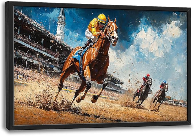 Horse Race Large Wall Art Horse Running Pictures Wall Decor Arena Canvas Animal Print Painting Modern Artwork Home Decoration for Living Room Bathroom Bedroom Office Framed 36"x24"