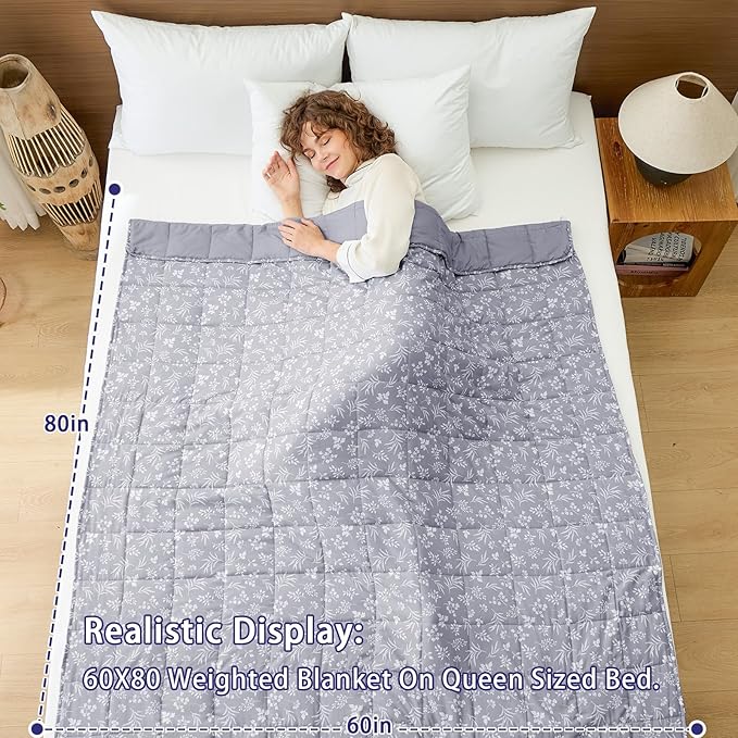 yescool Weighted Blanket for Adults (20 lbs, 60” x 80”, Dove Grey) Cooling Heavy Blanket for Sleeping Perfect for 190-210 lbs, Queen Size Breathable Blanket with Premium Glass Bead, Machine Washable