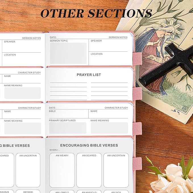 JUBTIC Bible Study Journal– Church Notes Notebook for Note Taking & Reflection, Guided Daily Faith Journal Journaling Kit – Faith Based Religious Gifts & Accessories (Pink)