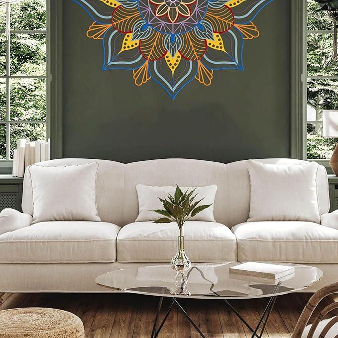 Resama Large Metal Mandala Wall Decor, Unique Lotus Flower Wall Art, Suitable for Office and Home Indoor and Outdoor Decoration (Colorful, 45''x22.6'' / 114x57.5cm)