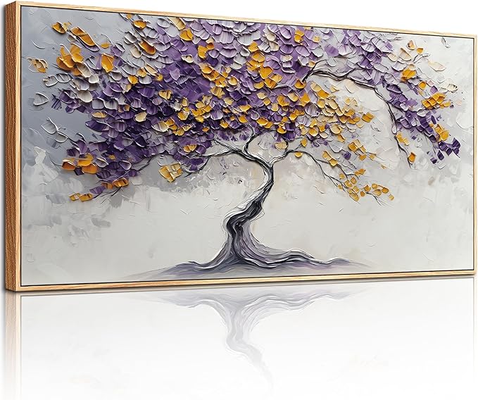 crmotu Tree of Life Large Framed Wall Art, Purple Tree Abstract Art Wall Decor, Modern Neutral Plant Canvas Prints, Minimalist Wall Pictures for Living Room Bedroom Yoga Office Decorations 30x60inch