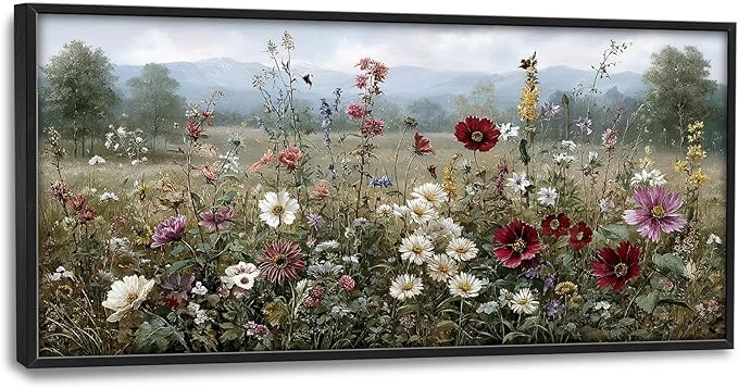 Glocmna Large Vintage Wall Art for Living Room Farmhouse Wildflowers Wall Decor Rustic Nature Landscape Pictures Painting Big Canvas Print Framed Artwork Decorations Home Office Bedroom 30"x60"