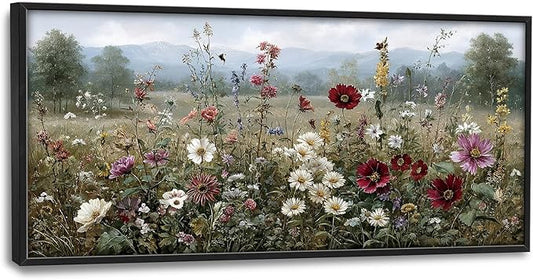 Glocmna Large Vintage Wall Art for Living Room Farmhouse Wildflowers Wall Decor Rustic Nature Landscape Pictures Painting Big Canvas Print Framed Artwork Decorations Home Office Bedroom 30"x60"